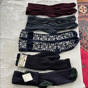Assorted Patterned Dark Solid Socks Knee Length; 2 Pair NWT;3 Pair Lightly Worn